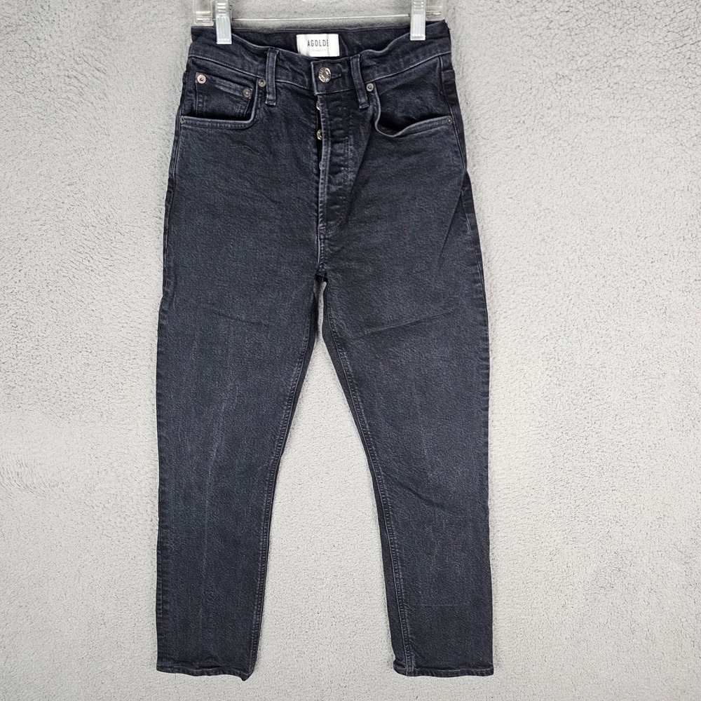 AGOLDE Jeans Womens 25 Black Riley Long High Rise Straight Leg A9090-1286